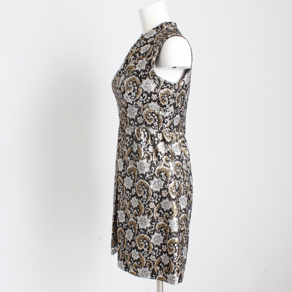 Vintage 1970s Metallic Lurex Brocade Cocktail Dress Gold Silver Black Size 11 - Picture 10 of 13